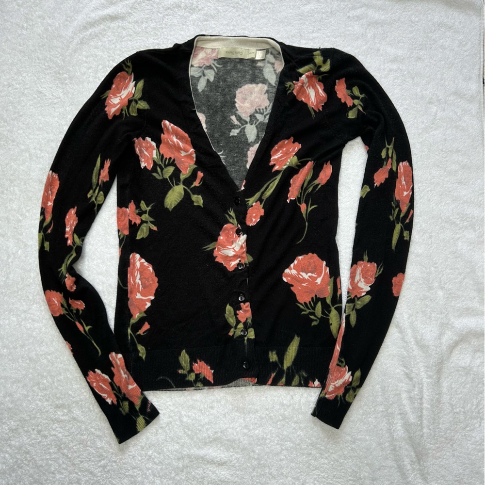 Y2K Floral Black Cardigan Sweater